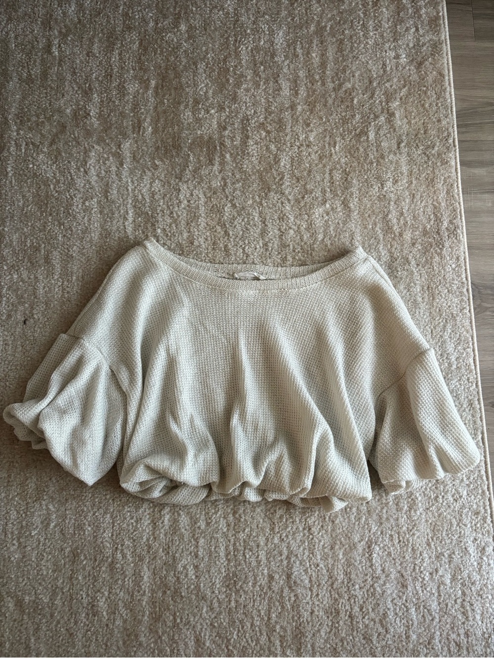 Neutral Cream Bubble-Hem Women's Top with Textured Knit